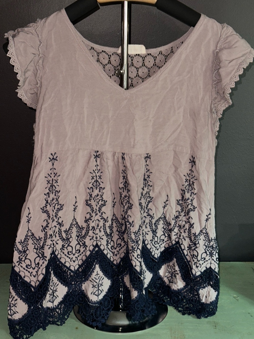 Altar'd State Lavender Tunic with Navy Embroidered Hem